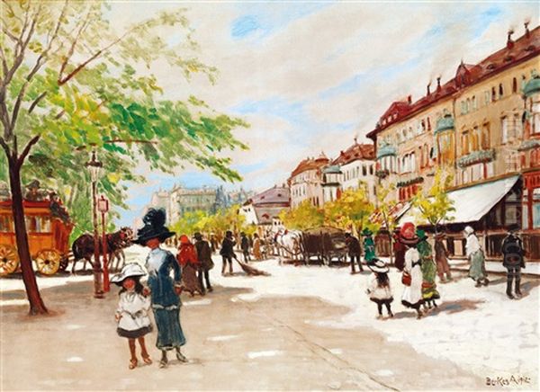 Andrassy Street In Sunshine Oil Painting by Antal Berkes