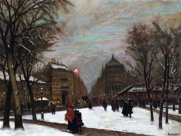 Teleki Place In Winter Oil Painting by Antal Berkes