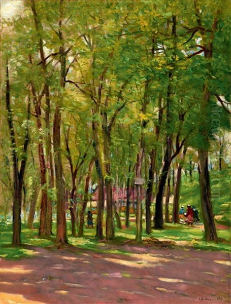 Park In Sunlight (zugliget Scene) Oil Painting by Antal Berkes