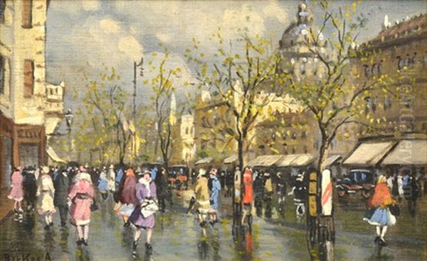 Paris Street Scene Oil Painting by Antal Berkes