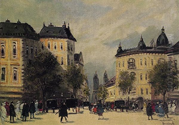 Besonnter Boulevard Mit Zahlreichen Kutschen Und Personen An Einem Herbsttag Oil Painting by Antal Berkes