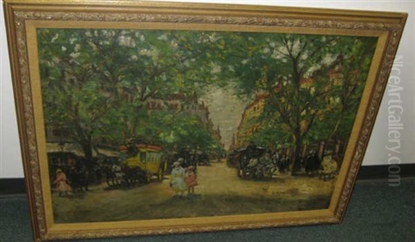 Parisian Street Scene Oil Painting by Antal Berkes