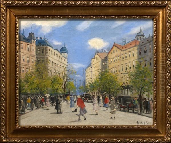 Parisian Boulevard Oil Painting by Antal Berkes