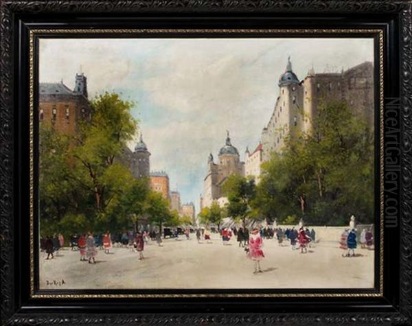 View Of A Parisian Boulevard Oil Painting by Antal Berkes