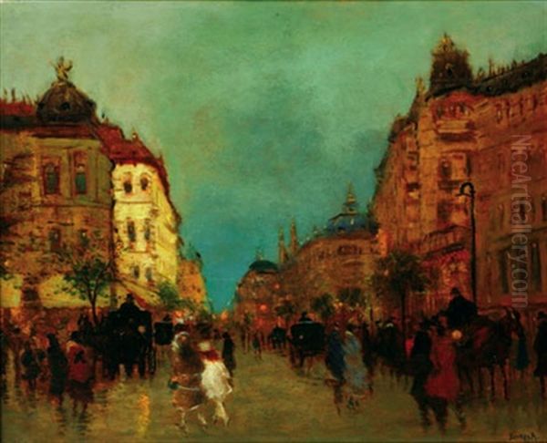 Paris. Street Scene Oil Painting by Antal Berkes