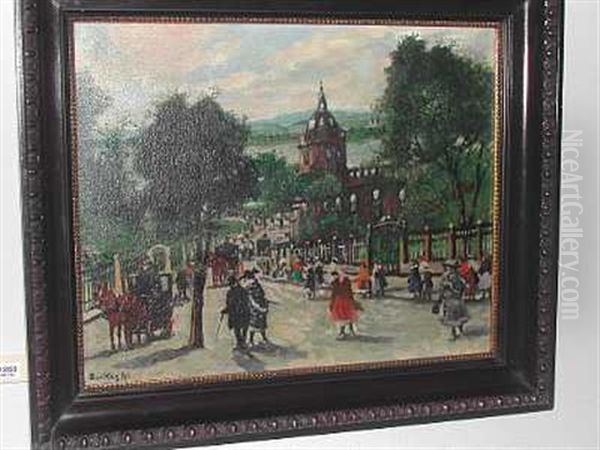 Sommerdag Med Spadserende Pa Hovedgaden Oil Painting by Antal Berkes