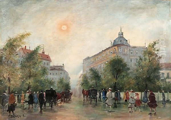 Auf Dem Boulevard In Der Fruhlingssonne Oil Painting by Antal Berkes