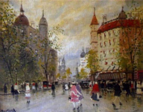 Stadtansicht Oil Painting by Antal Berkes