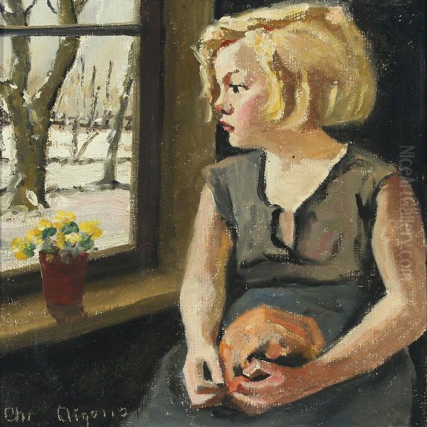 A Blond Girl By The Window Oil Painting by Christian Aigens