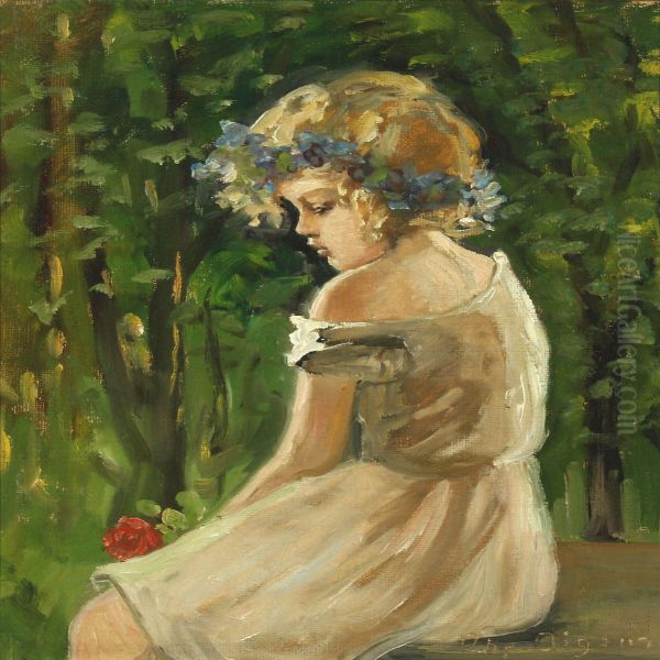 Girl With Flowers In Her Hair Oil Painting by Christian Aigens