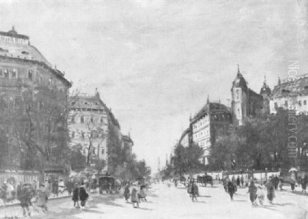 Flaneure Auf Dem Andrassy-boulevard In Budapest Oil Painting by Antal Berkes