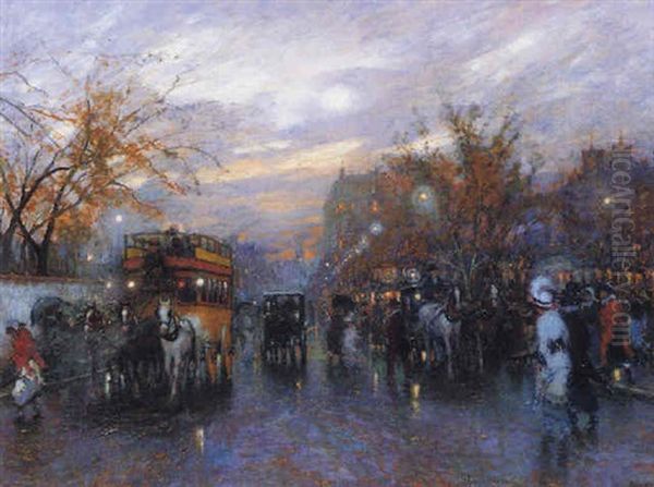 Pariser Strasenszene Im Abendlicht Oil Painting by Antal Berkes