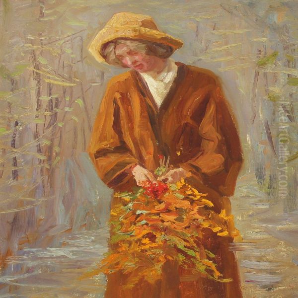 Woman With Flowers Oil Painting by Christian Aigens