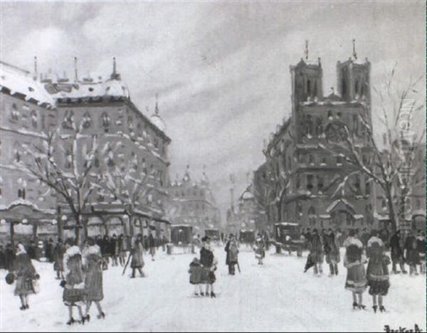 Paris En Hiver Oil Painting by Antal Berkes