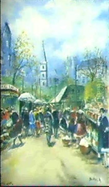 Markt In Budapest Oil Painting by Antal Berkes