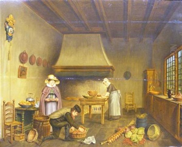 Preparing Luncheon Oil Painting by Johannes Jacobus Berkman