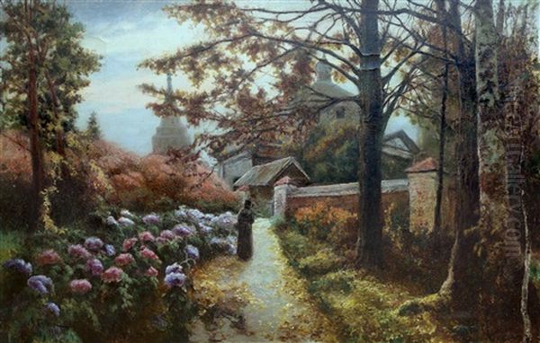 Autumn Mist Over The Abbey Oil Painting by Mikhail Andreevitch Berkos