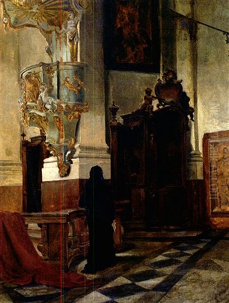 Blick In Barocke Kirche Mit Kanzel Und Beichtstuhl Oil Painting by Hans E. von Berlepsch-Valendas