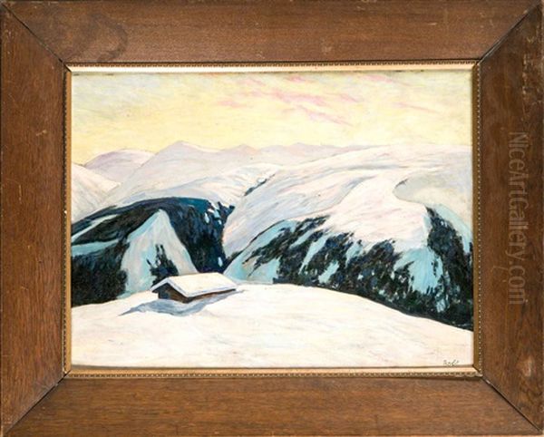 Alpine Winterlandschaft Bei Sonnenaufgang Oil Painting by Rudiger Berlit