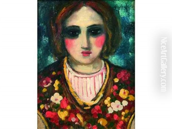 Jeune Femme A La Robe Fleurie Oil Painting by Madeleine Berly De Vlaminck