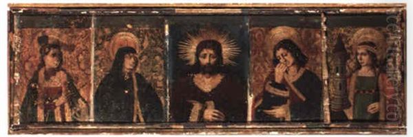 Christ Flanked By St. Margaret Of Cortona, The Virgin, St. John, St. Barbara Oil Painting by Bartolome (de Cardenas) Bermejo