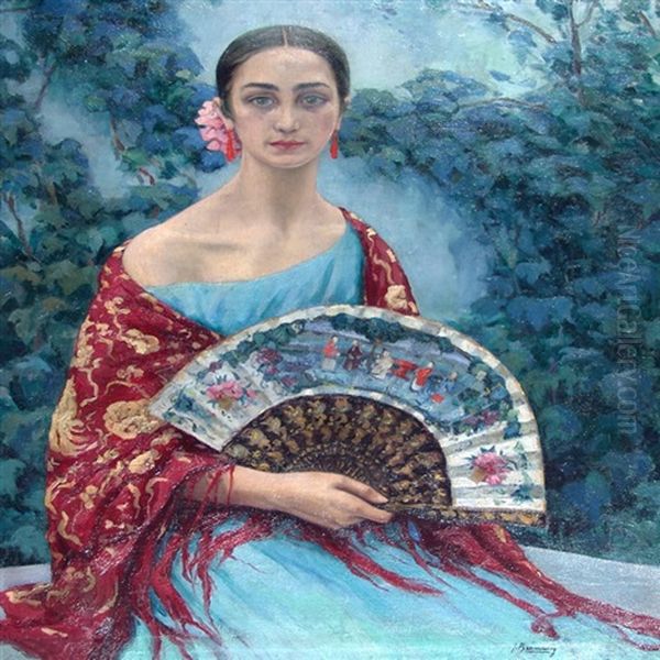 La Dama Del Abanico Oil Painting by Jorge Bermudez