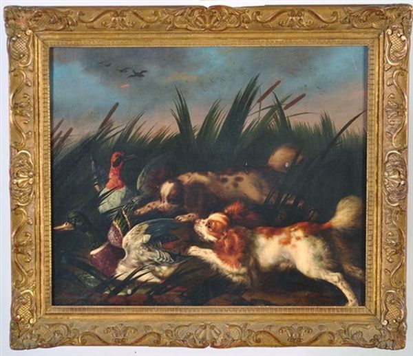 Chiens Poursuivant Des Canards Parmi Des Roseaux Oil Painting by Nicasius Bernaerts