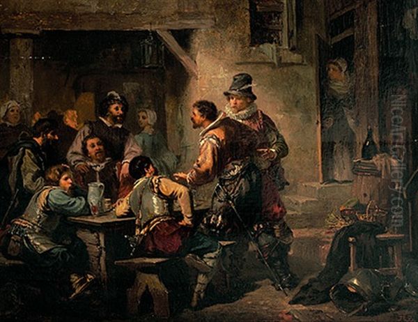 Blick In Eine Mittelalterliche Trinkstube Mit Musketieren Beim Gelage Oil Painting by Adolphe Bernard