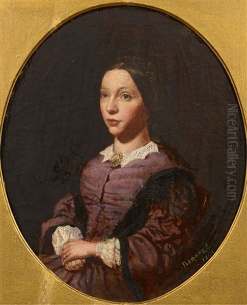 Portrait Young Woman Oil Painting by Francois Bernard