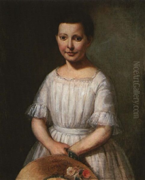 Portrait Of A Young  Girl In A White Dress Oil Painting by Francois Bernard