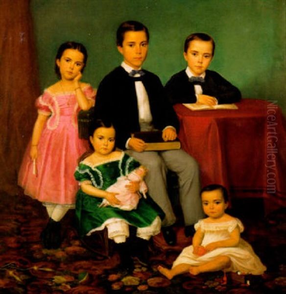 Portrait Of Creole Children Oil Painting by Francois Bernard