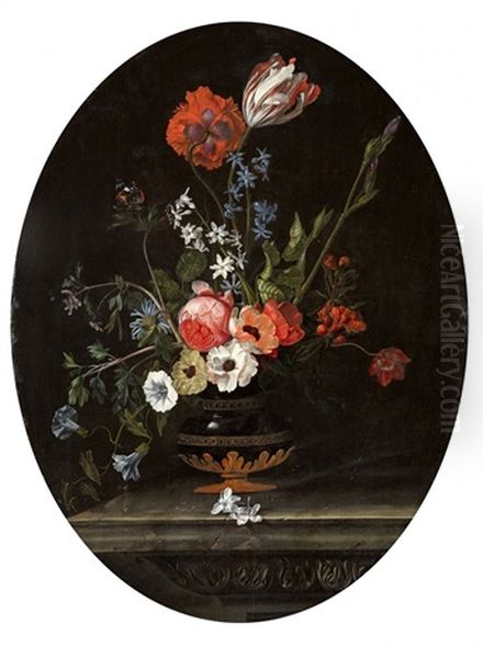 Vase Of Flowers Oil Painting by Jacques Samuel Bernard