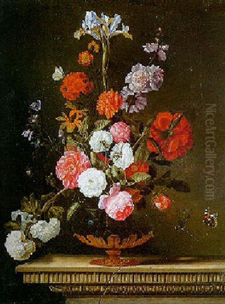 Bouquet De Fleurs Dans Un Vase Sur Un Entablement Oil Painting by Jacques Samuel Bernard