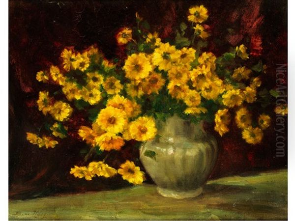 Blumenstillleben Mit Gelben Astern In Einer Vase Oil Painting by Johann Bernard