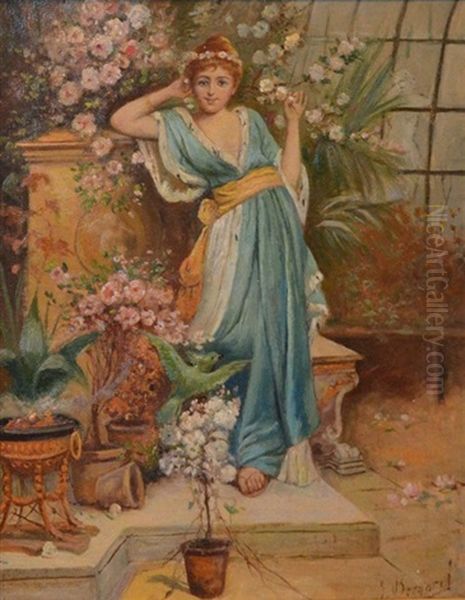 Lady Among The Flowers Oil Painting by Joseph Bernard