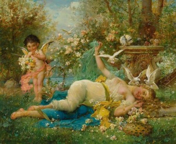 Venus And Cupid Oil Painting by Joseph Bernard