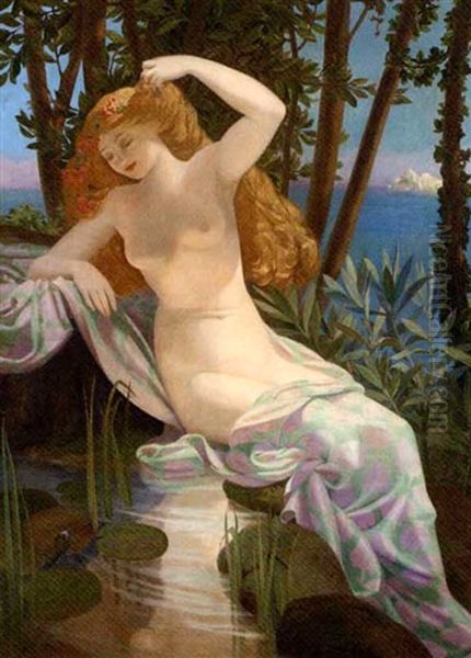 An Allegory Of Spring (+ An Allegory Of Summer; Pair) Oil Painting by Valere Bernard