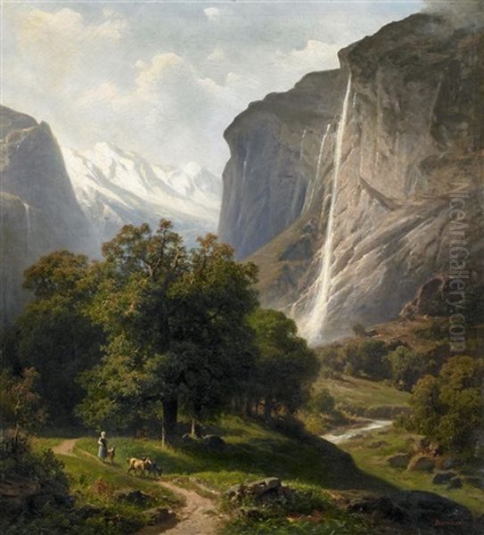 Der Staubach Im Lauterbrunnenthal Aus Dem Berner Oberland Oil Painting by Joseph Bernardi