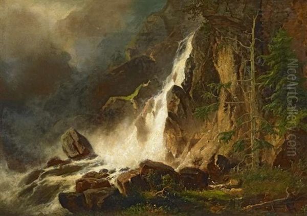 Wasserfall Im Gebirge Oil Painting by Joseph Bernardi