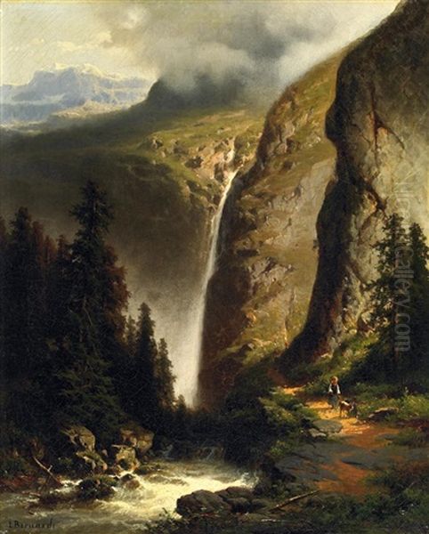 Wasserfall Im Hochgebirge Oil Painting by Joseph Bernardi