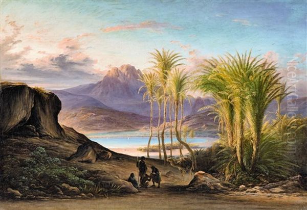 A Lake In Ethiopia Oil Painting by Johann Martin Bernatz