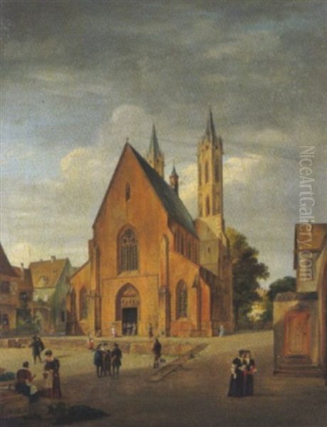 Blick Auf Die Kirche Von Ladenburg Oil Painting by Johann Martin Bernatz