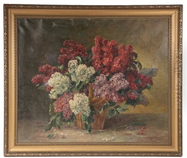 Still Life Of Lilacs In A Basket Oil Painting by Carl Berndt