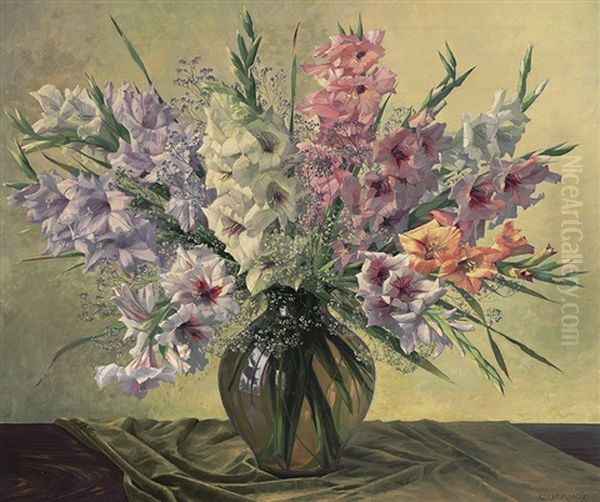 Bunter Gladiolenstraus Im Sonnigen Licht Oil Painting by Carl Berndt