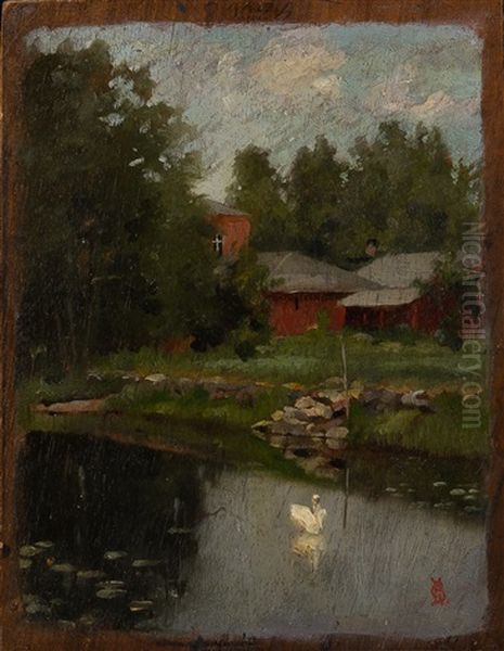 Summer Landscape With A Swan Oil Painting by Gunnar Fredrik Berndtson