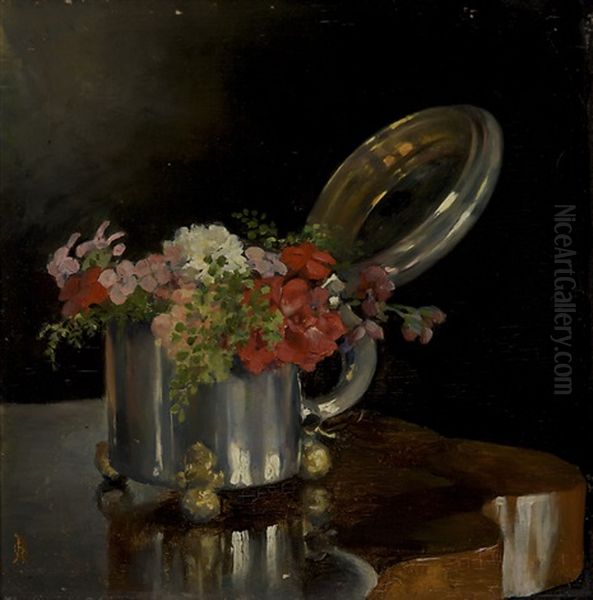 Still-life With Flowers In A Baroque Tankard Oil Painting by Gunnar Fredrik Berndtson