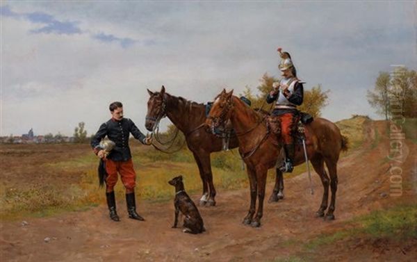 A Stop In The Road Oil Painting by Etienne Prosper Berne-Bellecour