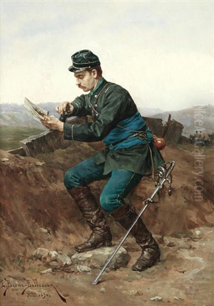 French Soldier Surveying The Countryside Oil Painting by Etienne Prosper Berne-Bellecour