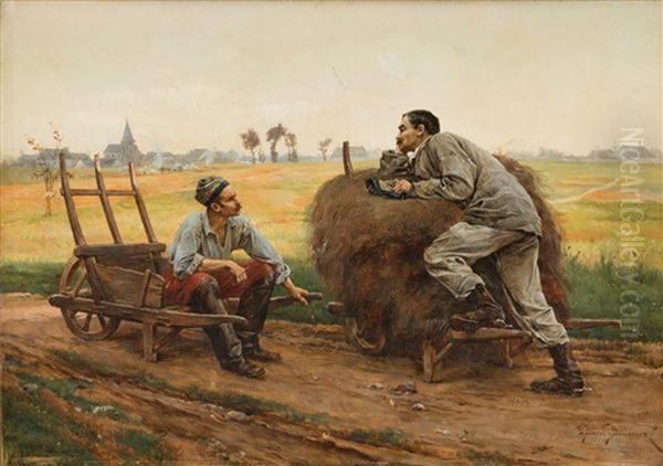 A Break Oil Painting by Etienne Prosper Berne-Bellecour