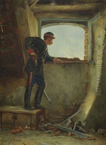 Soldier On The Lookout Oil Painting by Etienne Prosper Berne-Bellecour